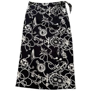 Talbots Navy Blue/White Nautical Print Wrap Midi Skirt 12